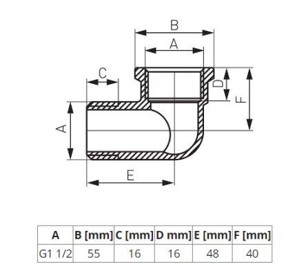 Kolanko mosiężne 6/4’’ nakr-wkr żółte Ferro K14Z